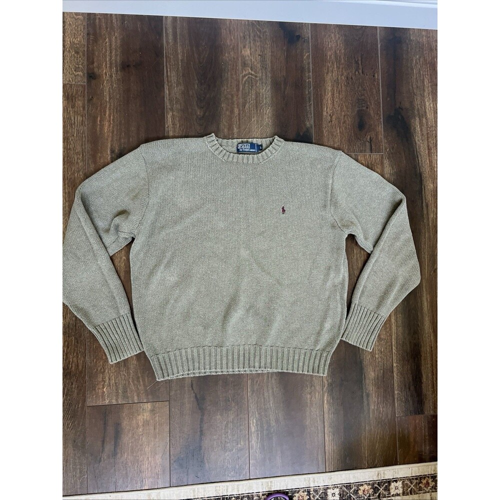Vintage Polo Ralph Lauren Sweater Men's Size Large Khaki Green Embroidered Logo - Picture 2 of 11